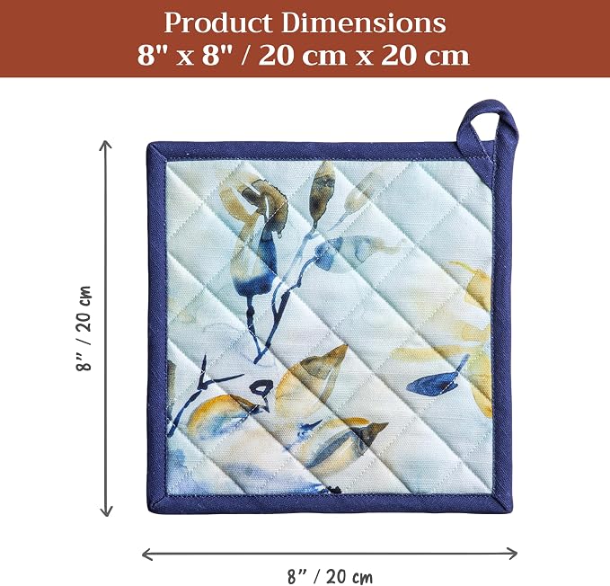 Maison d' Hermine Pot Holders 100% Cotton Potholders (8" x 8", Pack of 1) | Heat Resistant Hot Pads with Loop BBQ Cooking Baking Farmhouse Kitchen Handling Hot Pans Spring Summer - Lazy Summer Days