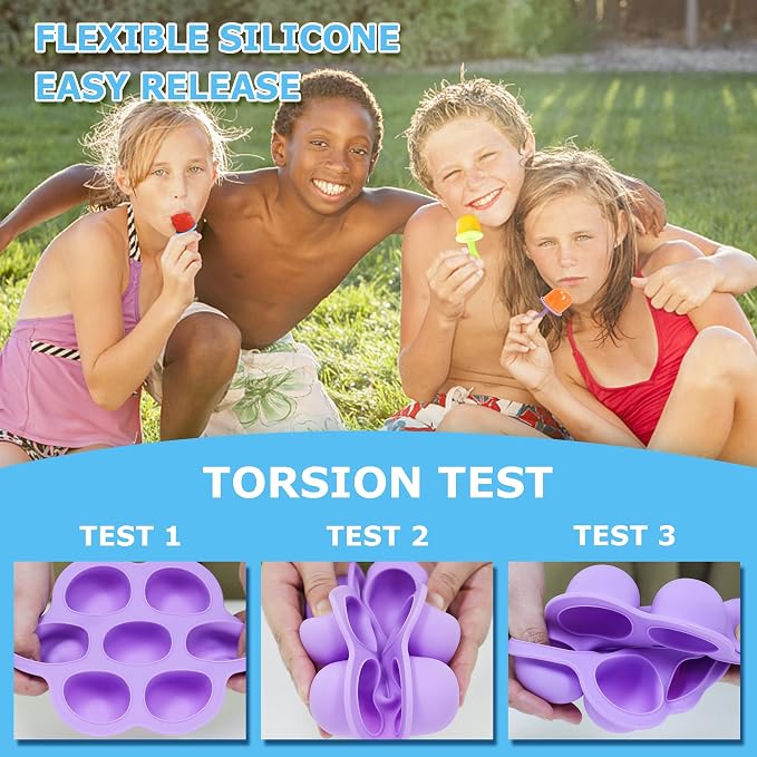Silicone Popsicle Molds 14-cavity DIY 2Pcs Ice Pop Mold with Colorful Sticks For egg biting ice cream molds baby food storage containers non stick cake molds (Purple Mint Green)