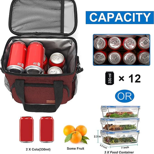 Lunch Bags for Women/Men, Insulated Lunch Bag for Work Office Picnic - Lunch Cooler Bag Leakproof Lunch Box with Adjustable Shoulder Strap - Red