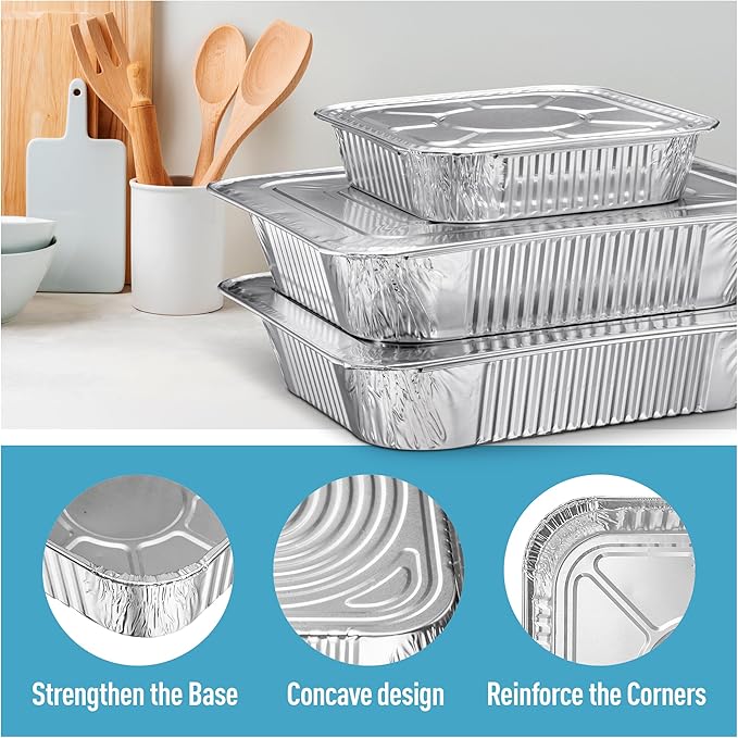 Disposable Aluminum Foil Pans with Lids, 20-Piece Combo Set, 9x13 & 8x8