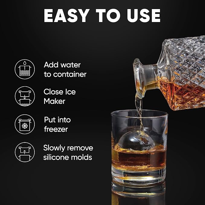 Berlinzo Ice Ball Maker Mold - 1 Clear 2.4in Whiskey Spheres, Non-Electric