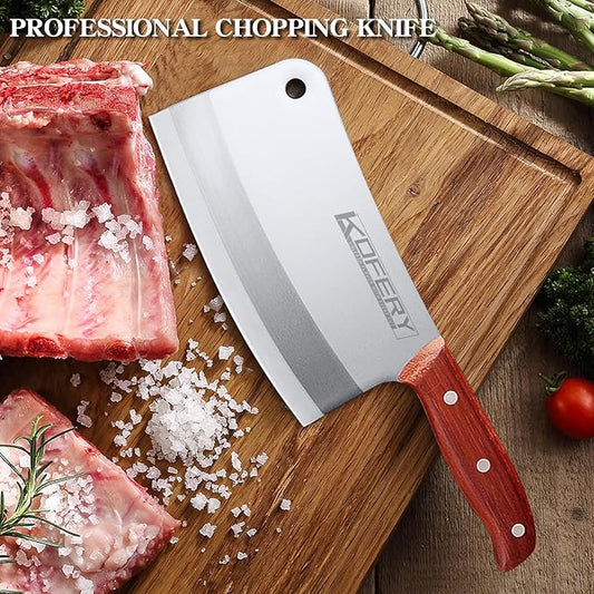 KOFERY Classic 7-inch Heavy Duty Meat Cleaver Knife - Bone Chopper for Home and Restaurant - Premium Stainless Steel Butcher's Choice
