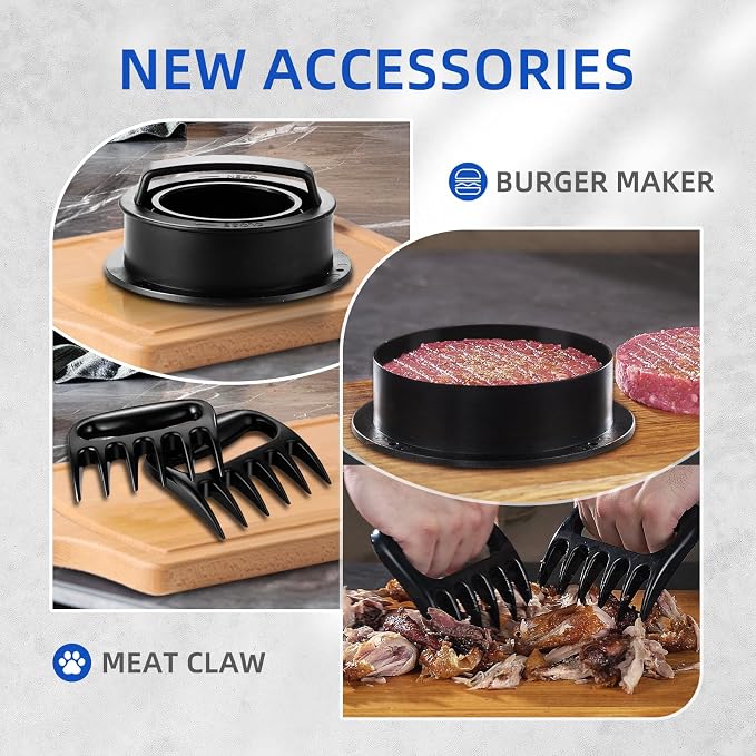 Sinyder Electric Meat Grinder, 3000W Max Stainless Steel with Meat Claws | Pure Copper Motor, Metal Gears, Stainless Steel Body,Meat Claws, 2 Blades & 3 Plates,Sausage Stuffer Tubes & Kubbe Kit