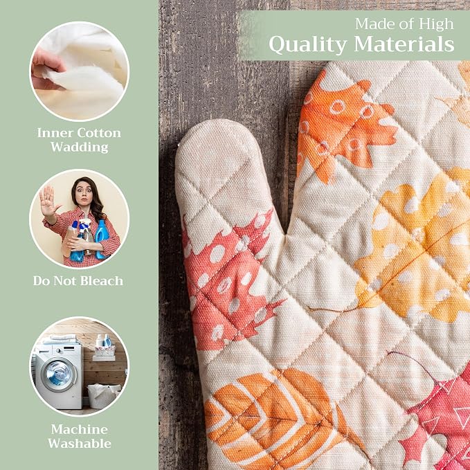 Maison d'Hermine Oven Gloves 100% Cotton Oven Mitt (7" x 13", Pack of 1) | With Loop Heat Resistant BBQ Cooking Gloves Baking Kitchen Handling Hot Pans Thanksgiving Christmas - Colours Of Autumn