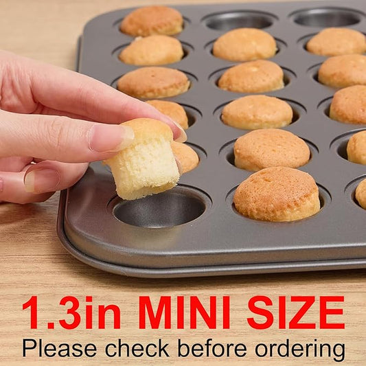 2-Piece 48 Cup Steel Mini Muffin Pan – 1.3″ Extra-Small Cup Size, Round (Not Suit for Standard Mini Liners)