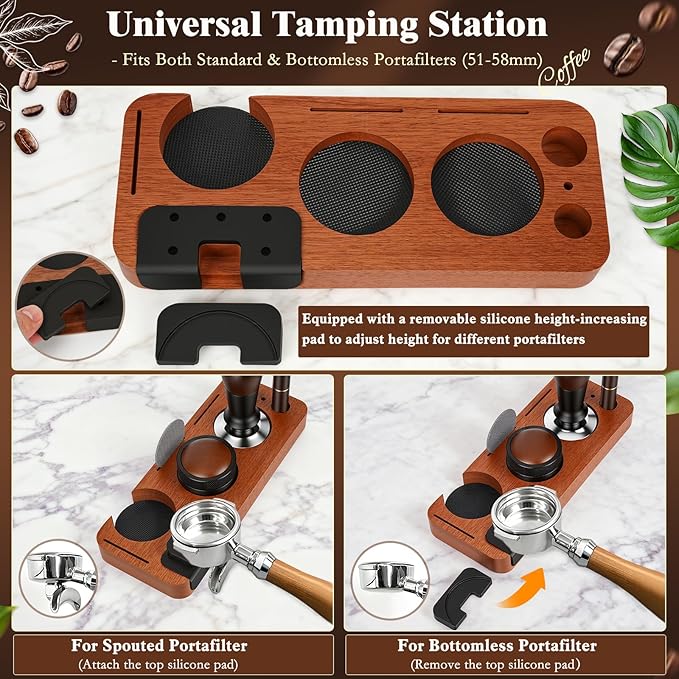 8 PCS Espresso Accessories Kit, 54mm Espresso Tamper Kit Coffee Tamper Set with Coffee Distributor, Espresso Tamping Station, Espresso WDT Stirrer,Dosing Funnel, Fits Breville 54 mm Portafilter