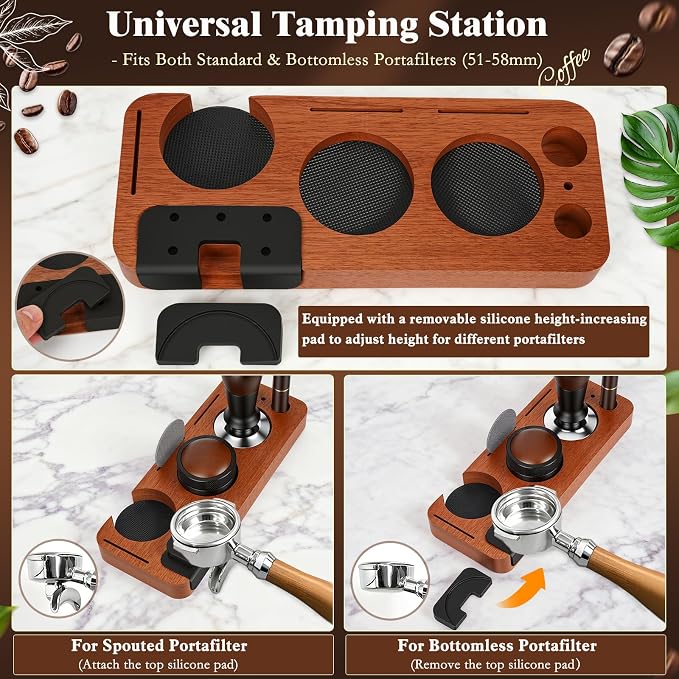 8 PCS Espresso Accessories Kit, 58mm Espresso Tamper Kit Coffee Tamper Set with Coffee Distributor, Espresso Tamping Station, Espresso WDT Stirrer,Dosing Funnel, Fits Breville 58 mm Portafilter