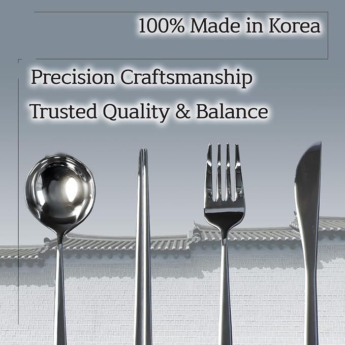 Korean 316 Stainless Steel Cutlery Set for 1 | Spoon Chopsticks Fork Knife Set, Made in Korea, Balanced Grip Reusable Dishwasher Safe, Hojakdo Animal Engraved Design