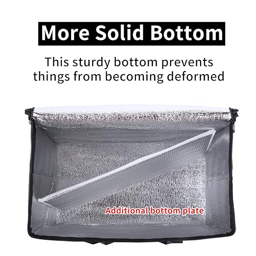 2 pack Additional Bottom Plate Black Insulated Grocery shopping bag , Delivery,pizza,reusable bags, Sturdy zipper,Collapsible,tote,cooler,thermal,Beach,waterproof heavy duty