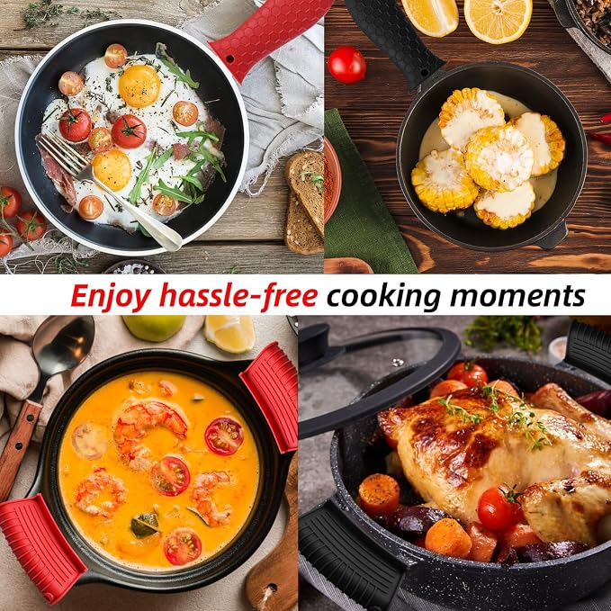 4 Pack Silicone Hot Handle Holder Cover Cast Iron Handle Cover Silicone Pot Holders Heat Resistant Assist Pan Handle Sleeve Non-Slip Pot Handle Covers for Cast Iron Skillet Metal Pan