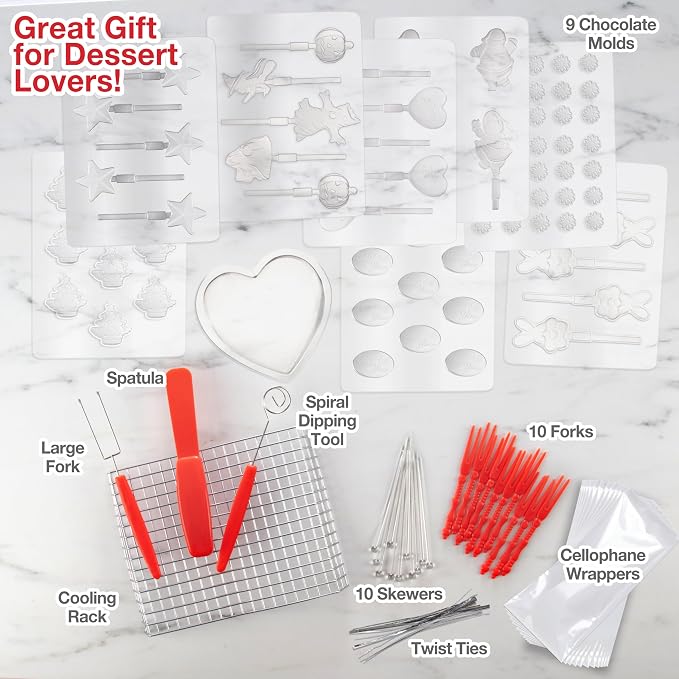 Electric Chocolate Melting Pot Dual Set with 30-Piece S'mores Accessories | Fondue Candy Maker for Dipping, Drizzling and Decorating Strawberries, Marshmallows, Pretzels, Fruit Cookies and Party Treats