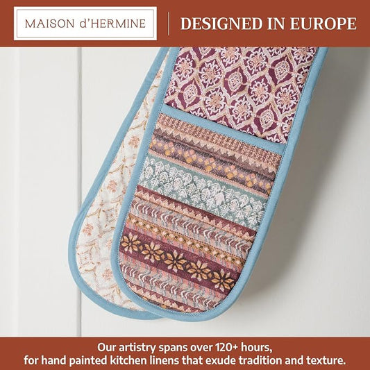 Maison d' Hermine Double Oven Mitts 100% Cotton Double Oven Glove (7"x35") | Heat Resistant BBQ Cooking Gloves with Loop Baking Kitchen Home Hotel Farmhouse Thanksgiving Christmas - Fair Isle