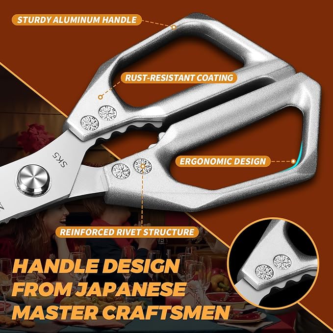 Kitchen Scissors for Food All Purpose Cooking Shears for Meat | Effortlessly Cut Poultry, Meat, Seafood, Vegetables And Herbs With Sharp Japanese Steel Blades Built For Heavy-Duty Prep