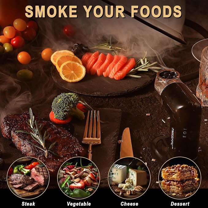 Smoking Gun Cocktail Smoker Kit with Wood Chips & Cup Cover | Handheld smoking gun with cup cover, wood chips and DIY accessories for cocktails, food, cheese and more