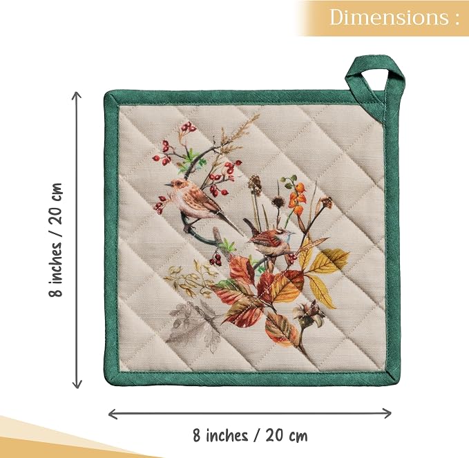Maison d' Hermine Pot Holders 100% Cotton Potholders (8" x 8", Pack of 1) | Heat Resistant Hot Pads with Loop BBQ Cooking Baking Hotel Kitchen Handling Hot Pans Thanksgiving Christmas - Recolte