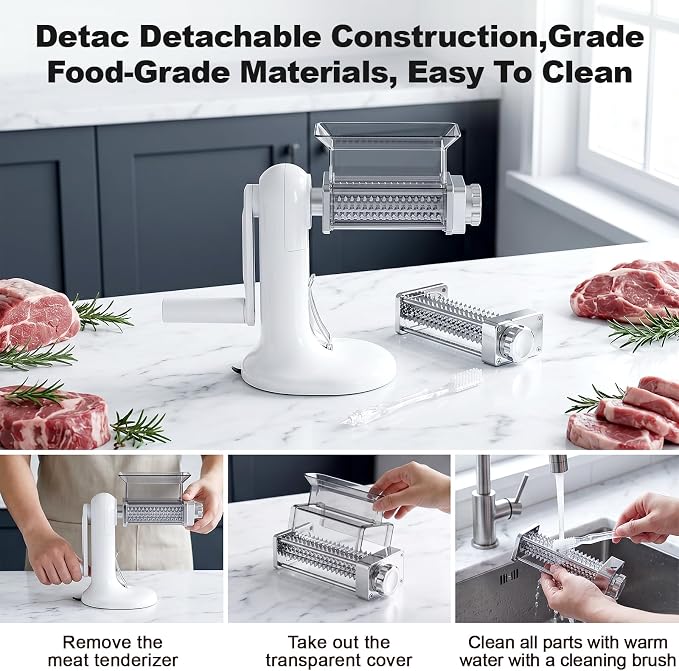 COFUN Manual Meat Tenderizer Tool with 3 Adjustable Spacing (10/12.5/15mm) | Transparent Protective Cover, Premium Metal Meat Tenderizer for Steak Beef Pork Lamb, for Marinating & Grilling, Removable