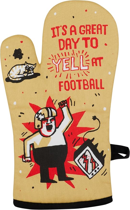 Blue Q It's a Great Day to Yell at Football Funny Oven Mitts - Cute Oven Mitts, Home Kitchen Gifts, Cooking Accessories, Super-Insulated Quilting, Natural-Fitting, 100% Cotton, Size 12.5" L x 7.5" W