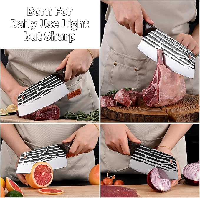 SHI BA ZI ZUO Forged Meat Cleaver Heavy Duty Kitchen Knife Chopping Knife for Vegetable and Meat Cutting,with Non-Slip Wooden Handle