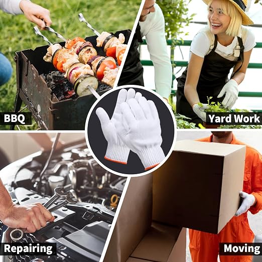 12 Pairs Grill Gloves Field Dressing Gloves for BBQ, Grilling, Oven, Heat Resistant, Mechanics, Welding, Gardening Safty Work Gloves Bulk, Large, Men Women