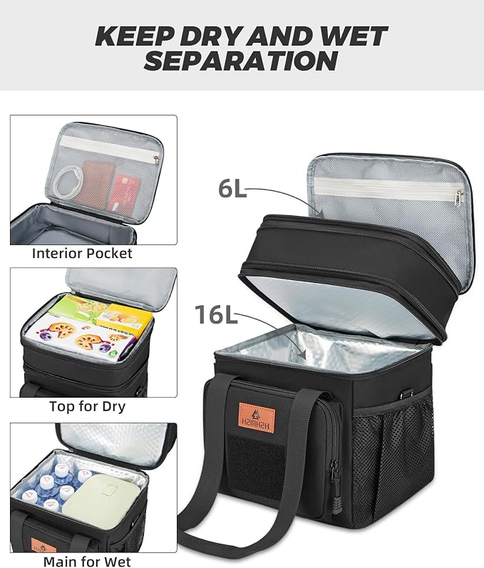 HSHRISH Expandable Large Tactical Lunch Box for Adults, Durable Insulated Lunch Bag with Lots of Storage Space, Cooler Bag for Men Women Work Outdoor Picnic Trip, 16 L, Black