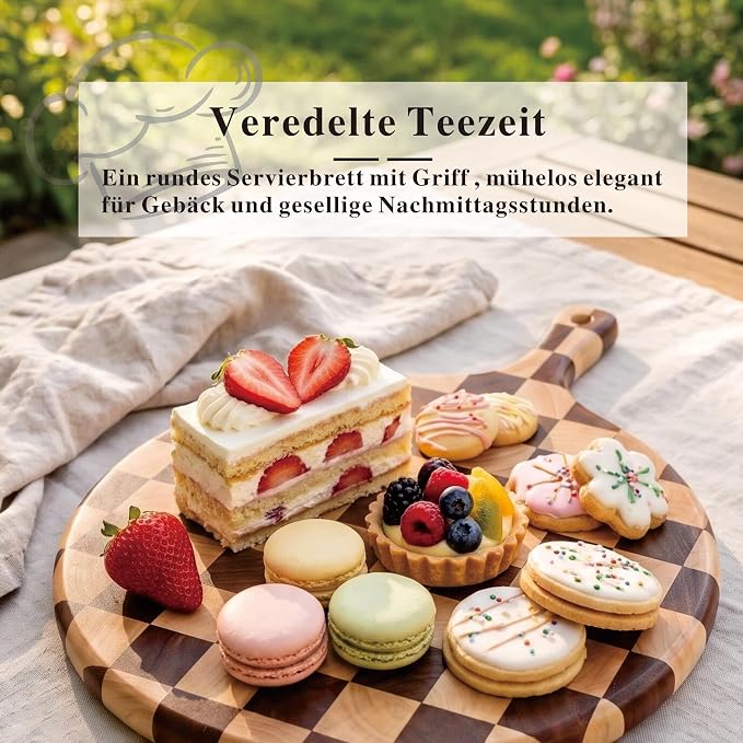 Checkered Pizza Cutting Board with Handle | 17" x 13" x 1" Thick | Acacia & Rubber Wood | Cheese & Charcuterie Serving Board | Bread, Meat & Pizza