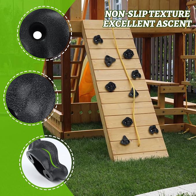 20 Unique Rock Wall Climbing Holds Extra Large,DIY Climbing Wall for Indoor Outdoor Playground Wood Rock Wall with M8 Screws(Black