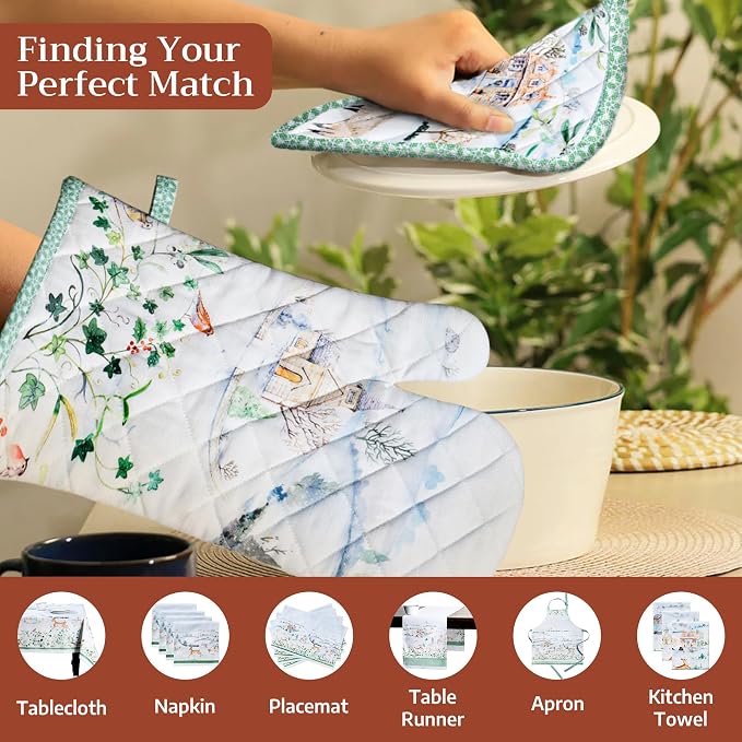 Maison d' Hermine Pot Holders 100% Cotton Potholders (8" x 8", Pack of 2) | Heat Resistant Hot Pads with Loop BBQ Cooking Baking Hotel Kitchen Handling Hot Pans Thanksgiving Christmas - Snowy World