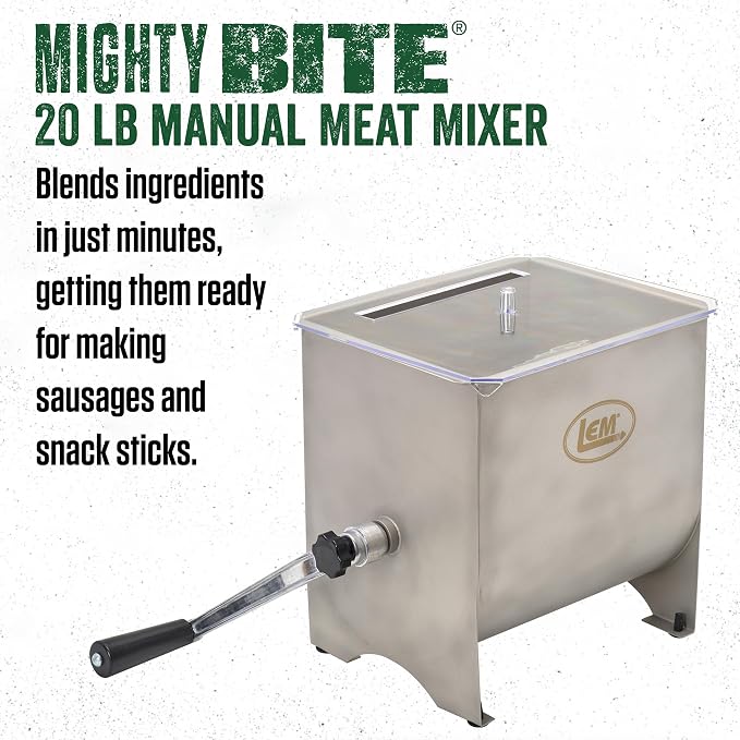 LEM Products MightyBite 5 lb Sausage Stuffer and 20 lb Meat Mixer Bundle | Easy Prep and Stuffing, Stainless Steel Meat Stuffer Machine Includes Stuffing Tubes, Removable Cylinder, Air-Release Piston