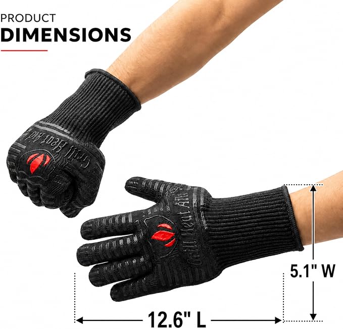 GRILL HEAT AID Extreme Heat Resistant BBQ Gloves - 1472°F Grill Gloves Heat Proof for Men EN407 Certified Fireproof Grilling Gloves for Fire Pit & Smoker, High Temp Grill Mitts for Outdoor Pizza Oven