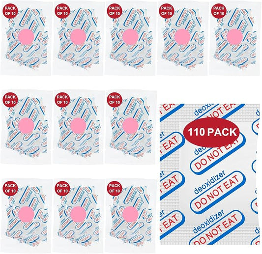 110 Packs 500CC Food Grade Oxygen Absorbers （10 Packs in Individual Vacuum Bag，11x Packs of 10), Oxygen Absorbers for Food Storage, with Oxygen Indicator, for Mylar Bags, Mason Jars,Canning