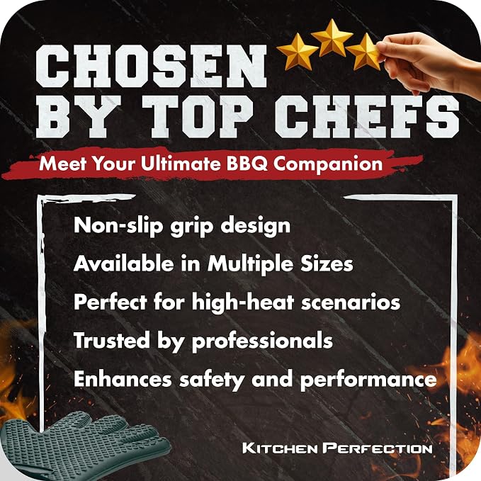 Kitchen perfection XL Silicone Smoker BBQ Gloves -Heat Resistant Oven Mitts | Waterproof, 5-Finger Design For A Better Grip, for Pitmasters, Meat Smoking, Grilling, Cooking, Frying Turkey | Grill Gift