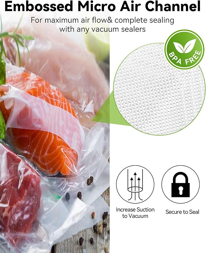 AENTGIU 300-Count Food Vacuum Sealer Bags 8 x 12 inch, Thick BPA Free Sous Vide Bags Compatible with All Vac Machines, Food Saver, Seal a Meal, Commercial Grade Quart Precut Meal Prep Storage Bags