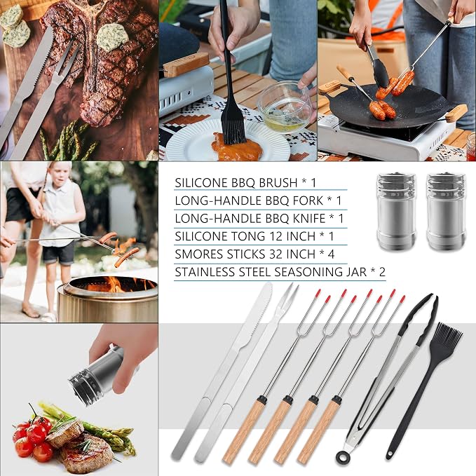 Wesqunie Camping Cookware Cooking Utensils Set - 25Pcs Camp Kitchen Essentials Kit, Portable Outdoor Camper Gear Accessories, Overland Equipment for RV Picnic Grill | Portable Camping Essentials, Stainless Steel Cookware Kit, Compact Storage for Camper...