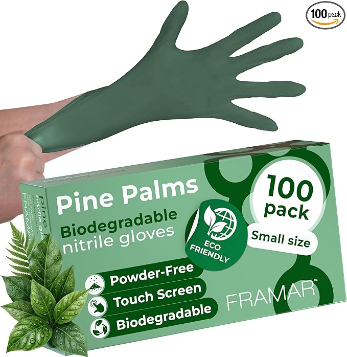 FRAMAR Green Gloves Disposable Latex Free – Powder Free Nitrile Gloves Small, Disposable Rubber Glove Small Nitrile Biodegradable Glove – 100 Pk