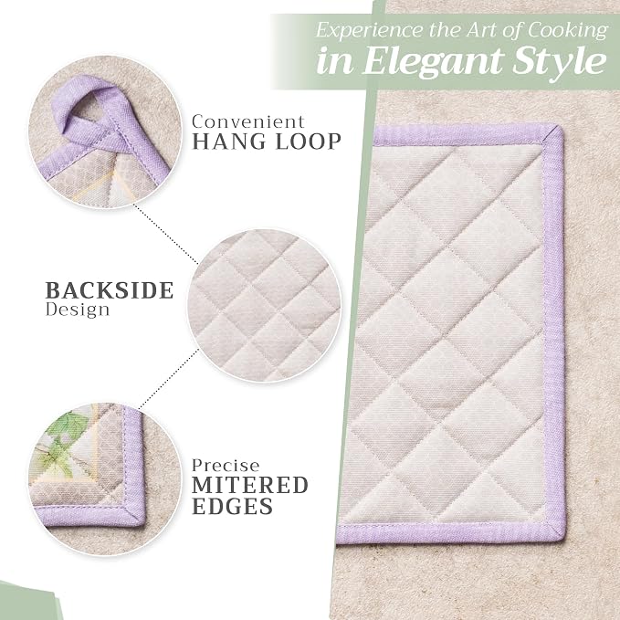 Maison d' Hermine Pot Holders 100% Cotton Potholders (8" x 8", Pack of 1) | Heat Resistant Hot Pads with Loop BBQ Cooking Baking Farmhouse Kitchen Handling Hot Pans Spring Summer - Magnolia Mornings