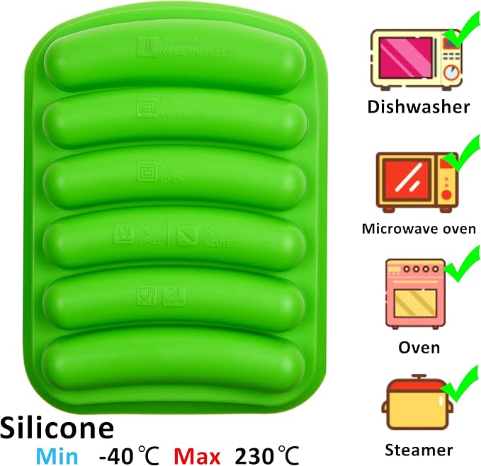 Kare & Kind 2x Silicone Sausage Molds - Non-Stick Flexible Hotdog Maker - 6-Cavity Baking Cooking Steaming Container - DIY Homemade Sausages - Includes 2x Silicone Mini Brushes and 20x Pastry Bags