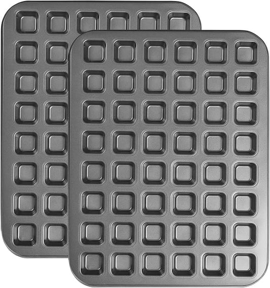 2-Piece 48 Cup Steel Mini Muffin Pan – Non-Stick Bakeware Mini Cupcake Tin(Square