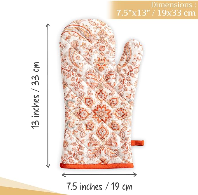 Maison d'Hermine Oven Gloves 100% Cotton Oven Mitt (7" x 13", Pack of 1) | With Loop Heat Resistant BBQ Cooking Gloves Baking Kitchen Handling Hot Pans Thanksgiving Christmas - Cachemire