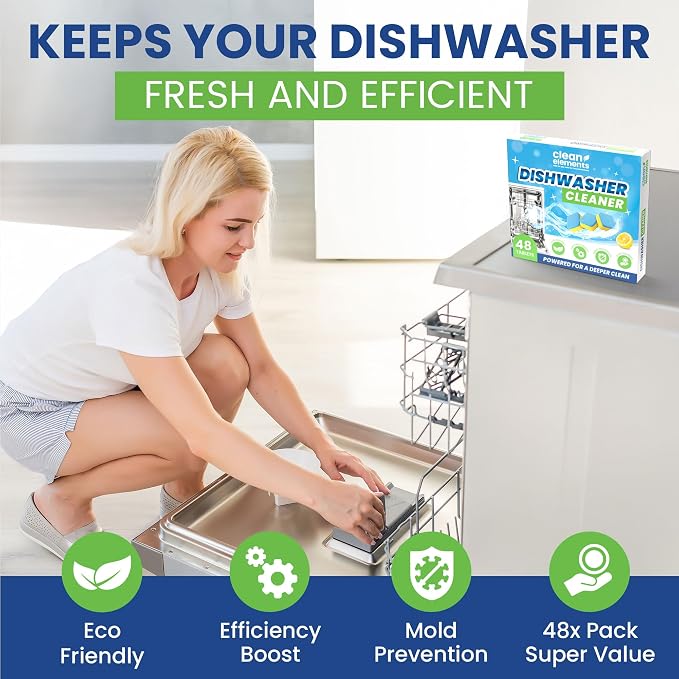 Dishwasher Cleaner Tablets & Deodorizer – 48 Pack (2 Year Supply) Deep Cleaning Descaler Pods, Removes Limescale, Hard Water, Calcium, Grease & Odor, Septic Safe Heavy Duty for Dish Washer