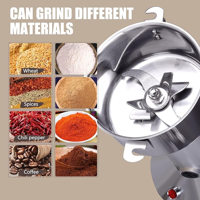 Grain Grinder 150g High-speed Spice Herb Electric Stainless Steel Grain Mill 850W for Corn,Flour,Wheat,Pepper and Coffee Bean