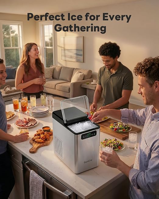 Nugget Ice Maker Countertop 40Lbs/24H Soft Chewable Ice Machine Pellet Crushed Ice Makers, One-Click Operation Auto Self-Cleaning Stainless Steel with Scoop for Home Kitchen Office, Silver