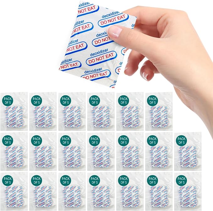 700cc Food Grade Oxygen Absorbers -100 Packs (5 x 1 Vacuum Bag) for Storage, Packet Long Term Freshness - O2 Absorber Canning & Preserving Blue,pink