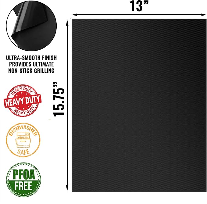 Grillaholics High-Temp Nonstick Grill Mats for Outdoor Grill - Set of 2 | Rated to 600ºF | Perfect for Searing | Reusable | Dishwasher Safe