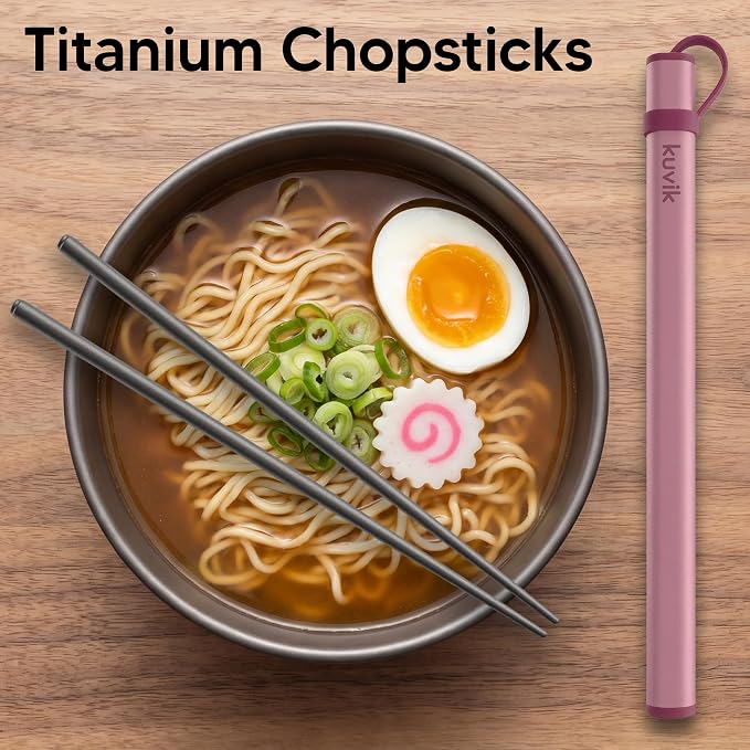 Kuvik Titanium Chopsticks with Flamingo Pink Carrying Case