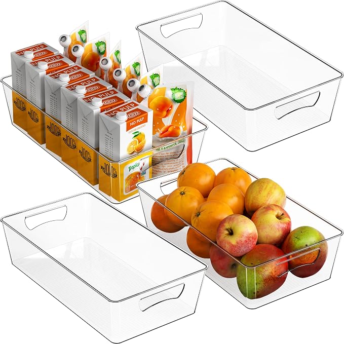 Simple Houseware 4 Pcs Kitchen Clear Bin Storage Organizer 15" x 8" x 3.75"