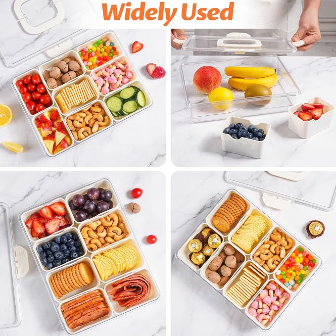 Snackle Box Container Dishwasher Safe Divided Serving Tray with Lid Handle | Charcuterie Board for Portable Snack Platters, Clear Organizer for Fruits Snacks, Perfect for Road Travel