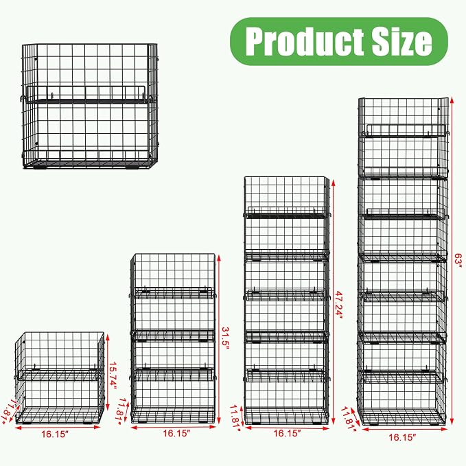 JKsmart 8-Tier XXL Stackable Wire Basket, Pantry Organizers and Storage | Stackable Storage Bins with Dividers & Handles for Pantry Kitchen & Snacks Fruits Veggies & Can Organizer