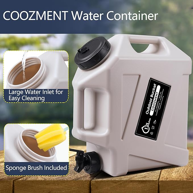 COOZMENT 3.2 Gallon/5 Gallon Water Containers with Spigot, BPA Free Water Jug, Military Green Water Tank, Multifunction Water Storage Containers for Camping Outdoor Hiking,Emergency Storage