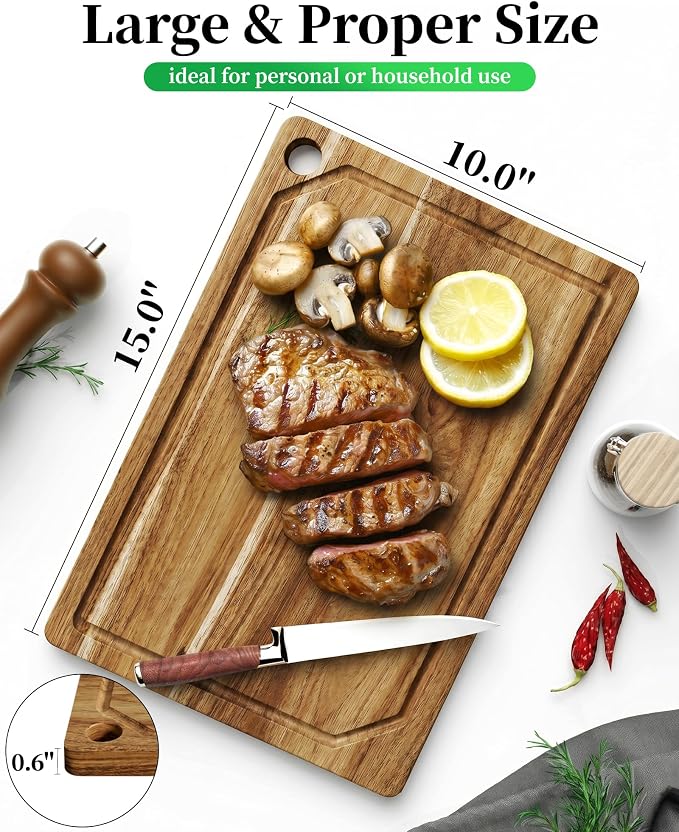 Kitsure Acacia Wood Cutting Board for Kitchen, Large, Edge Grain | Multi-Sizes Wooden Cutting Boards for Chopping & Serving, Convenient Kitchen Essentials, Deep Juice Grooves