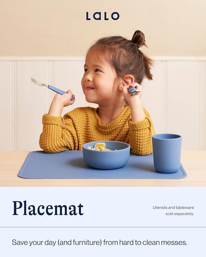 Lalo Silicone Placemat for Toddlers & Babies - Non-Slip Kids Placemat for Restaurants & Dining Tables - Non-Toxic & BPA Free Safe - for Ages of 4 Months and Up - Sage